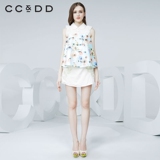 CCDD2016夏装专柜正品新款女变色龙数码花拼接衬衫甜美飞飞袖上衣