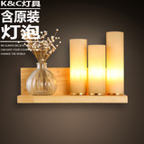 现代简约日式过道玄关卧室书房床头灯led玻璃灯罩创意实木墙壁灯