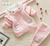 女宝宝毛衣套装春装3-6-9-12个月婴幼儿纯棉开衫针织衫满月两件套