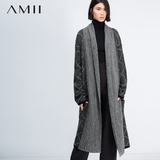 amii秋季开衫中长款修身长袖大码腈纶打底针织通勤女装单件毛衣