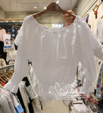 韩国进口正品东大门代购2016春夏女装名媛公主荷叶披肩领白色衬衫
