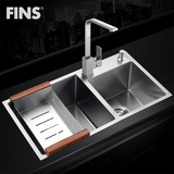 弗林斯 厨房水槽双槽304不锈钢洗菜盆台下水池加厚手工洗碗池套餐