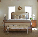 美式床全实木床1.51.8米复古做旧双人床橡木婚床法式简约卧室家具