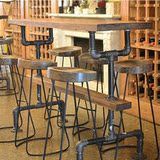 美式实木桌铁艺吧桌复古酒吧桌吧台桌水管咖啡餐桌椅酒吧餐桌吧椅