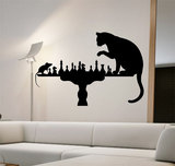 创意墙贴 老鼠和猫下棋对弈 家居室内书房卧室客厅背景墙贴纸