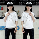 2016新款少女夏装短袖T恤初中女学生套装韩版上衣七分裤两件套