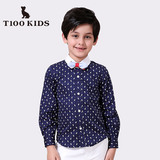 T100 KIDS童装男童衬衫深蓝波点上衣春款中大童衬衣H1210505