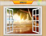 2016椰树沙滩 假窗户装饰贴 假窗墙贴纸 浪漫田园海景风景 假窗贴