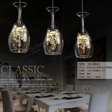 led水晶餐吊灯具餐厅灯三头饭厅吧台灯饰现代个性创意酒杯灯单头