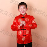 春节儿童古装男童唐装中山装上衣表演出服装红色婚庆喜服摄影春夏