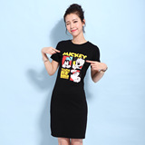 麦诺伊2016夏季新款韩版卡通修身圆领中长款短袖T恤连衣裙女