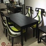 新中式餐桌椅组合样板房会所古典创意休闲桌椅后现代实木餐桌椅
