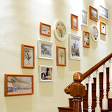 复合实木楼梯照片墙 相框墙欧式相片墙 创意客厅走廊挂墙相框组合
