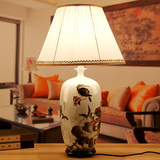 唐英新中式台灯手绘美式田园装饰客厅 卧室床头陶瓷灯具花鸟包邮