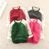 2015冬新款童装韩国儿童双层加绒套头外套男女童羊羔绒空气棉卫衣