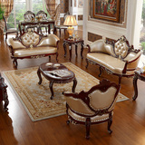 美式真皮沙发 欧式沙发贵妃123奢华欧式客厅组合头层牛皮实木雕花