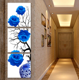 装饰画简约时尚冰晶玻璃画 客厅竖挂壁画 走廊玄关过道挂画蓝玫瑰