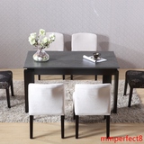 火烧石餐桌 大理石餐桌椅组合中式黑色饭桌进口水曲柳 全实木餐桌