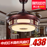 格声中式隐形风扇灯 复古带LED的风扇吊灯家用餐厅客厅卧室吊扇灯