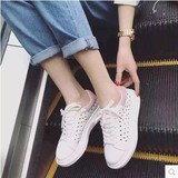 韩版女款小白鞋松糕厚底坡跟系带洞洞鞋休闲运动鞋白粉红拼色单鞋