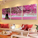 A无框画客厅大树风景三联画壁画装饰现代沙发背景墙挂画浪漫樱花