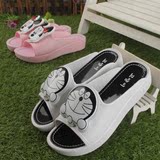 夏季卡通猫咪韩版坡跟防滑塑料拖鞋女士凉拖松糕厚底白色一字拖鞋
