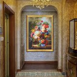 现代手绘欧式花卉油画花开富贵古典玄关挂画客厅卧室餐厅过道竖版