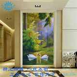 定制森林天鹅油画艺术玄关过道走廊背景无缝壁画卧室客厅墙纸墙布