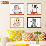 魔术手数字油画diy可爱茶杯猫儿童动漫手绘数码画客厅装饰画动物