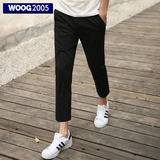 WOOG2005九分裤男小脚裤子  2016夏季男士黑色韩版修身9分休闲裤