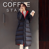 香港代购2015冬季韩版潮牌新品长款连帽长袖加厚羽绒棉外套棉服女
