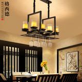 新中式烛台吊灯长方形云石餐厅吊灯创意复古工业酒点吧台玻璃灯具
