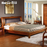 百谷 实木床 1.5米1.8米现代中式榻榻米床真皮 高端柚木双人床s07