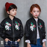 特韩国进口童装代购2016秋装USB男童女童刺绣侧边拉链棒球服外套
