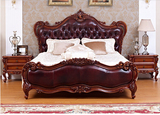 红橡木欧式床 双人床1.8米 美式实木床2.2米真皮床全实木2米大床