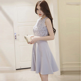 韩国代购2016夏季新款女装韩版修身性感蕾丝拼接无袖中长款连衣裙