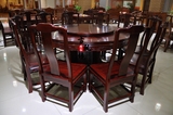 红木仿古家具光板餐桌椅组合100%非洲酸枝木精雕圆台带转盘饭桌