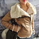 2015秋冬新款欧美风女士修身仿皮草皮毛一体爆裂纹皮衣外套女夹克