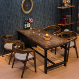 美式6人餐桌椅组合复古铁艺餐饮桌简约现代实木餐桌椅咖啡厅桌椅