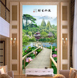 3d中式山水大自然风景竖版壁纸过道背景墙纸无缝餐厅玄关走廊壁画