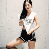 韩国正品运动套装新款无袖T恤防震背心文胸防走光短裤三件套装女