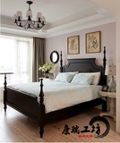 特价美式乡村实木矮柱1.8米双人床全实木家具定制黑色柱子床定做