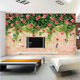 3D立体客厅沙发电视背景墙纸壁纸婚房大型壁画温馨假砖田园玫瑰花