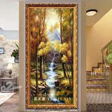 全手绘油画客厅装饰画风景欧式玄关竖版过道走廊壁画聚宝盆挂画
