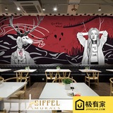 3D立体抽象艺术北欧风格墙纸麋鹿手绘休闲吧咖啡餐厅大型壁画壁纸
