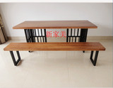 欧美复古实木铁艺餐桌长椅组合长方形咖啡茶会议桌椅酒店餐桌长凳