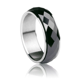 新款 钛钢镶黑白陶瓷戒指 转运戒子 男女士单身戒 尾戒 黑白两色