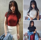 麻豆修身短袖针织T恤 短款韩版时尚打底衫 2016新款春装线衫女