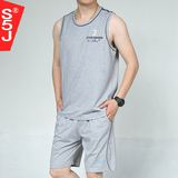 夏季男士大码运动服纯棉无袖运动套装篮球服休闲健身跑步背心短裤