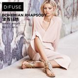 D：Fuse/迪芙斯2016夏新款绒面羊皮夹趾铆钉低跟罗马风凉鞋女鞋